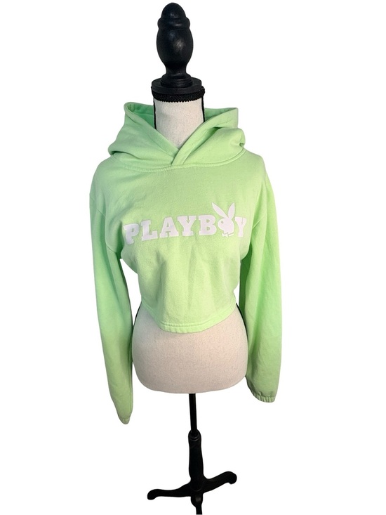 PLAYBOY Tops - Playboy Mint Green Cropped Hoodie XL Drawstring Back Fleece Lined
